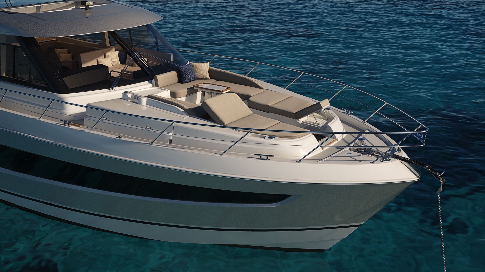 Riviera 6200 Sport Yacht foredeck sunbeds