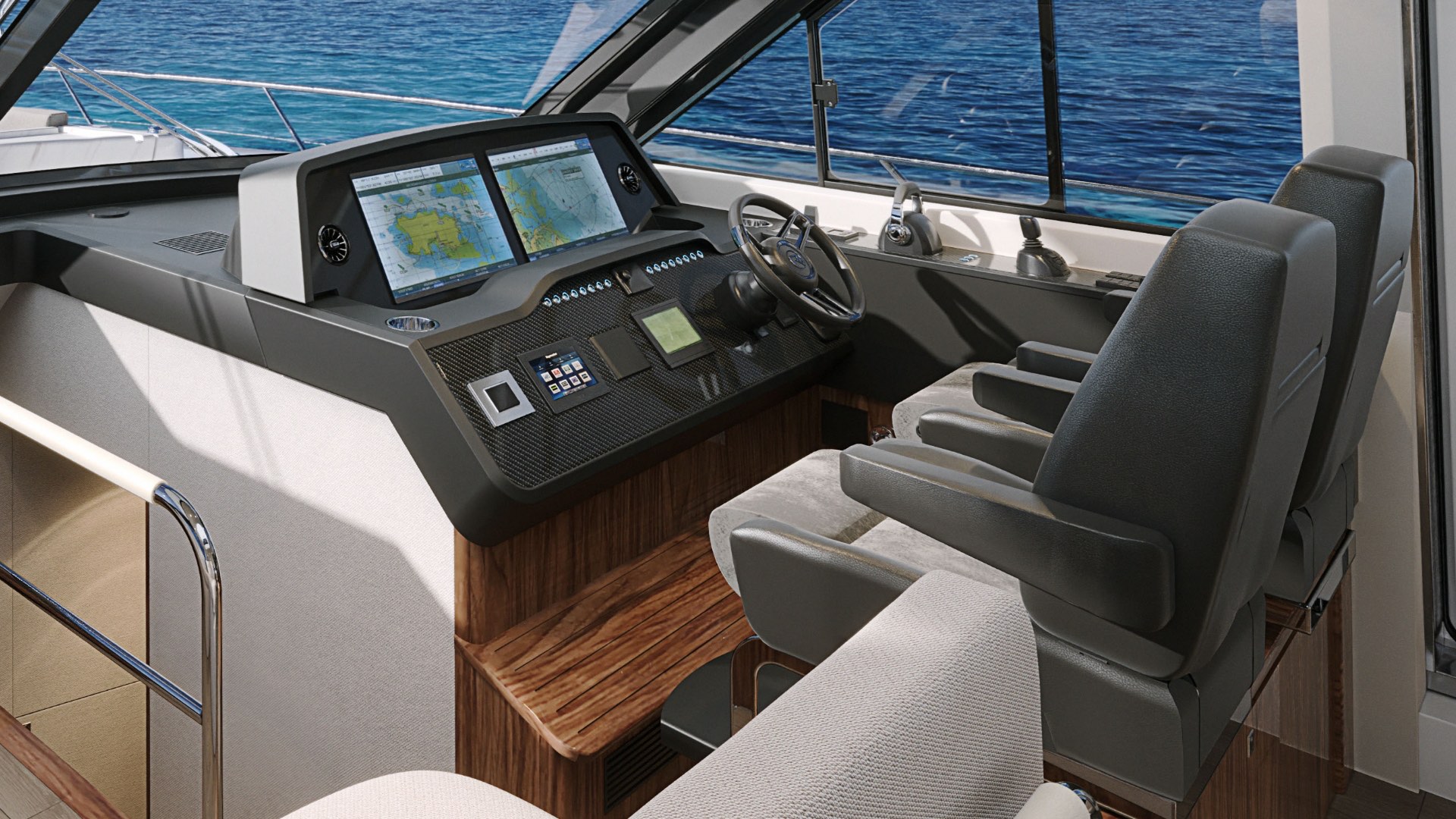 Riviera 6200 Sport Yacht helm with Volvo Penta Glass Cockpit
