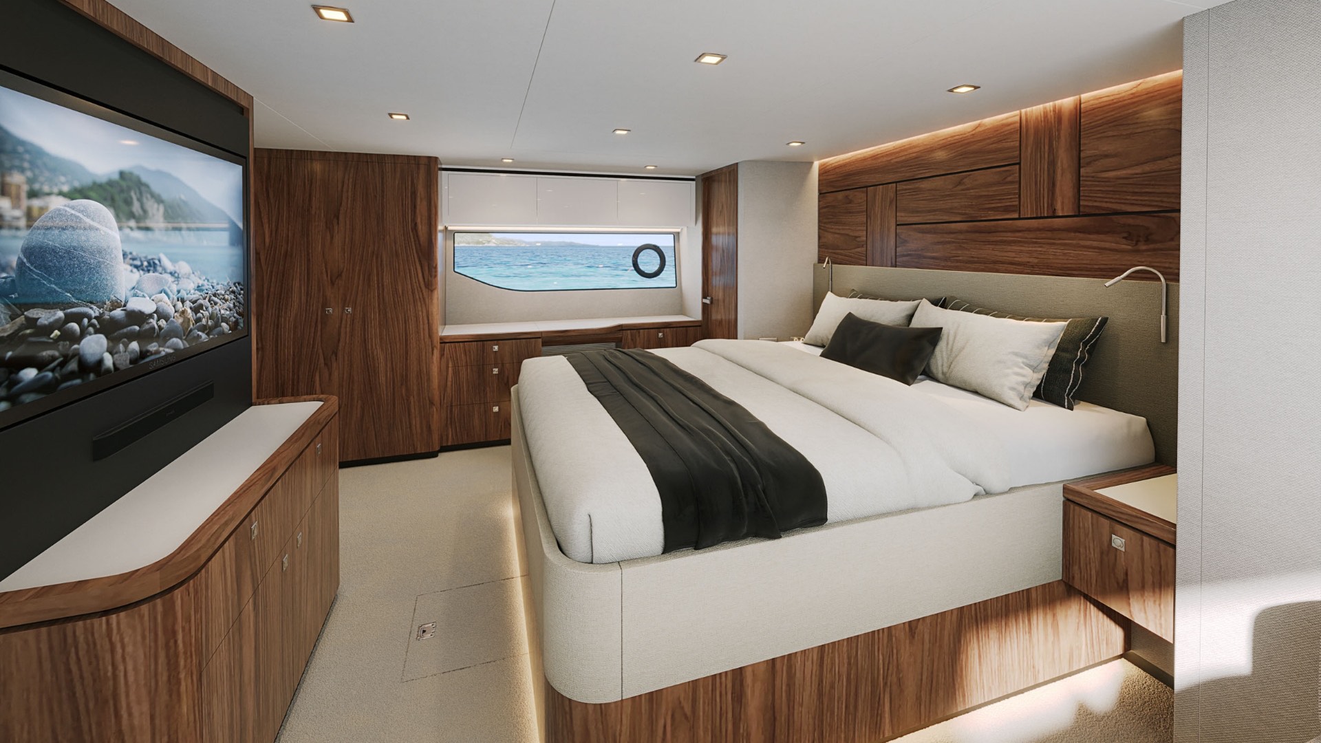Riviera 6200 Sport Yacht full-beam master stateroom