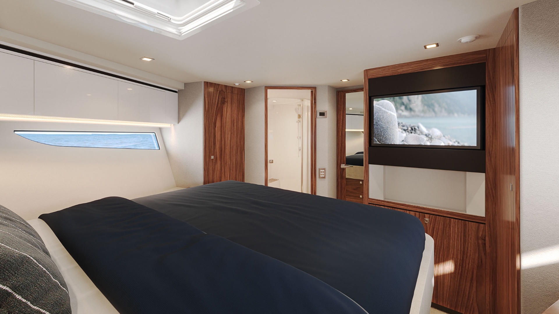 Riviera 6200 Sport Yacht forward VIP stateroom